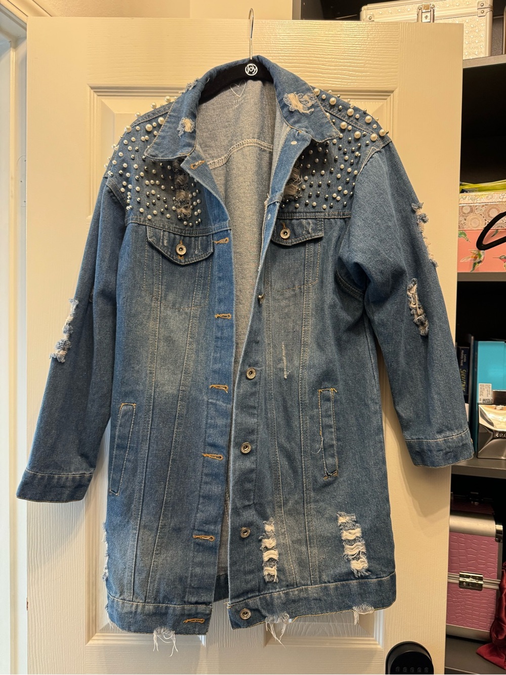 Studded Distressed Blue Denim Jacket Coat - Women